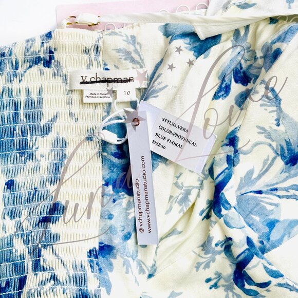 V. CHAPMAN Vera Ruffle Corset Midi Dress In Provencal Blue Floral (size 10) NWT - Picture 13 of 14